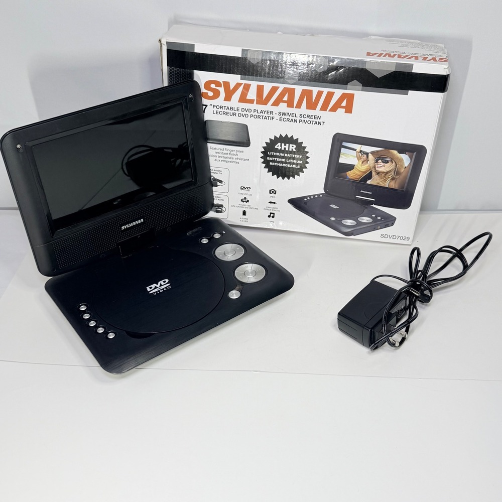 Sylvania SDVD7029 7 Inch Swivel Screen Portable DVD Player Black with Box
